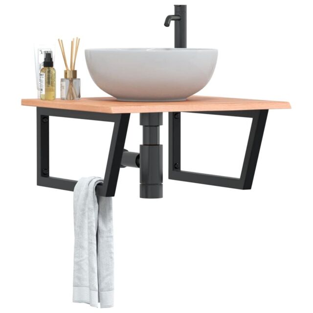 Berkfield Home Basin Shelf Wall Mounted Steel & Solid Wood Oak in Brown - image 1