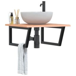 Berkfield Home Basin Shelf Wall Mounted Steel & Solid Wood Oak in Brown - thumbnail 1