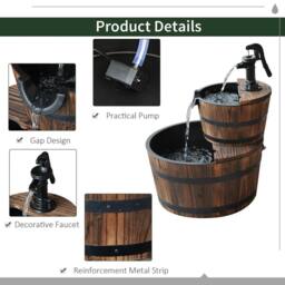 NESTLUNE Wooden Water Pump Fountain 2 Tier Cascading Feature in Brown - Size: 100 cm x 15 cm - thumbnail 3
