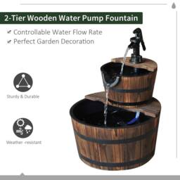 NESTLUNE Wooden Water Pump Fountain 2 Tier Cascading Feature in Brown - Size: 100 cm x 15 cm - thumbnail 5