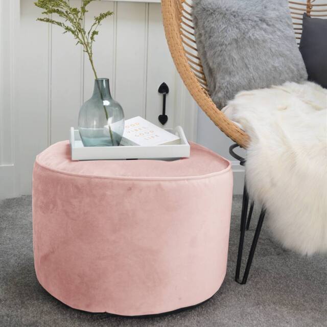 rucomfy Beanbags rucomfy Velvet Pouffe - Indoor Bean Bag Footstool in Pale Pink - image 1