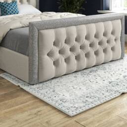 Casani Thorpe Glitter Border Upholstered Beige Soft Velvet Designer Bed Frame in Cream - Size: Small Single - thumbnail 7