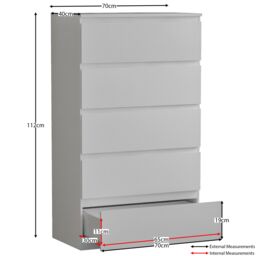 Home Discount Vida Designs Denver Bedroom Set (2 Dr Bedside, 5 Dr Chest, Wardrobe) in White - thumbnail 3