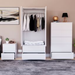 Home Discount Vida Designs Denver Bedroom Set (2 Dr Bedside, 5 Dr Chest, Wardrobe) in White - thumbnail 7