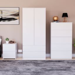 Home Discount Vida Designs Denver Bedroom Set (2 Dr Bedside, 5 Dr Chest, Wardrobe) in White - thumbnail 6