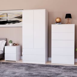 Home Discount Vida Designs Denver Bedroom Set (2 Dr Bedside, 5 Dr Chest, Wardrobe) in White - thumbnail 1