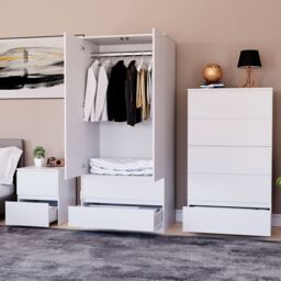 Home Discount Vida Designs Denver Bedroom Set (2 Dr Bedside, 5 Dr Chest, Wardrobe) in White - thumbnail 5