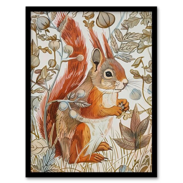 "Artery8 Red Squirrel Woodland Forest Floor Bright Framed Art Print in Brown - Size: W12"" x H16""" - image 1
