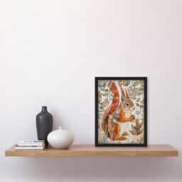 "Artery8 Red Squirrel Woodland Forest Floor Bright Framed Art Print in Brown - Size: W12"" x H16""" - thumbnail 4