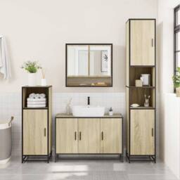Berkfield Home 4¬†Piece Bathroom Furniture Set¬†Sonoma Oak Engineered Wood in Tan - thumbnail 4