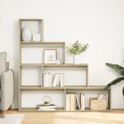 Berkfield Home Room Divider Bookcase 4-Tier Sonoma Oak 143.5x29x143.5 cm Engineered Wood in Brown - thumbnail 3