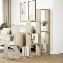 Berkfield Home Room Divider Bookcase 4-Tier Sonoma Oak 143.5x29x143.5 cm Engineered Wood in Brown - thumbnail 4