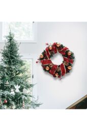 Living and Home D30cm Ribbon Lighted Wreath Hanging Christmas Decor in Red - thumbnail 3