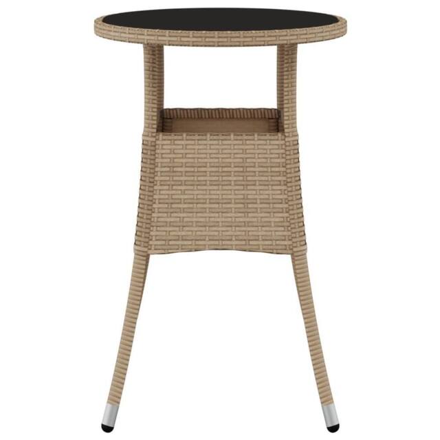 Berkfield Home Garden Table Ã˜60x75 cm Tempered Glass & Poly Rattan Beige - Size: 60x75 cm - image 1