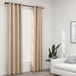 Berkfield Home Linen-Look Blackout Curtains with Grommets 2pcs Beige 140x245cm - Size: 140x245 cm - thumbnail 1