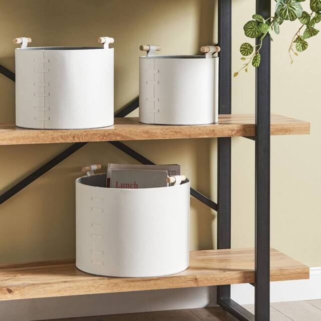Wyld and Coco 3-Piece Off-White Faux Leather Storage Baskets With Handles in White - image 1