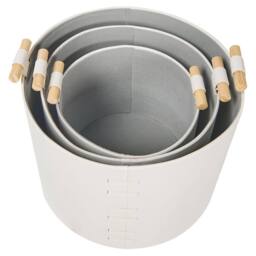 Wyld and Coco 3-Piece Off-White Faux Leather Storage Baskets With Handles in White - thumbnail 5