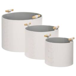 Wyld and Coco 3-Piece Off-White Faux Leather Storage Baskets With Handles in White - thumbnail 2