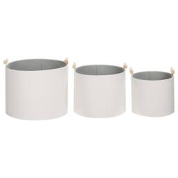 Wyld and Coco 3-Piece Off-White Faux Leather Storage Baskets With Handles in White - thumbnail 4