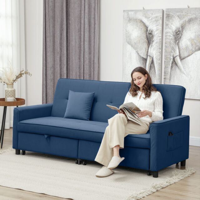 HOMCOM Reversible L-Shaped Sectional Sofa Bed with Cushions in Blue - image 1