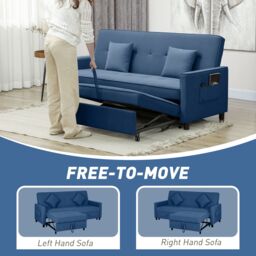 HOMCOM Reversible L-Shaped Sectional Sofa Bed with Cushions in Blue - thumbnail 6