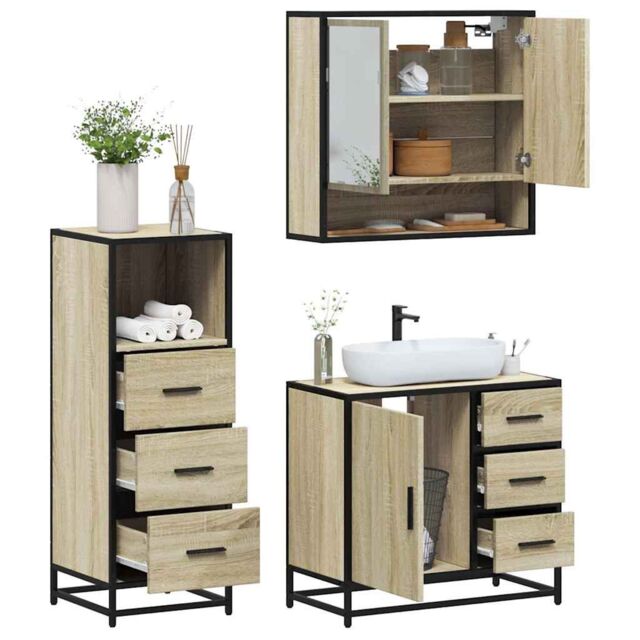 Berkfield Home 3 Piece Bathroom Furniture Set Sonoma Oak Engineered Wood in Brown - image 1