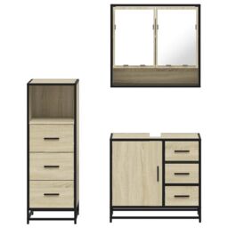 Berkfield Home 3 Piece Bathroom Furniture Set Sonoma Oak Engineered Wood in Brown - thumbnail 5