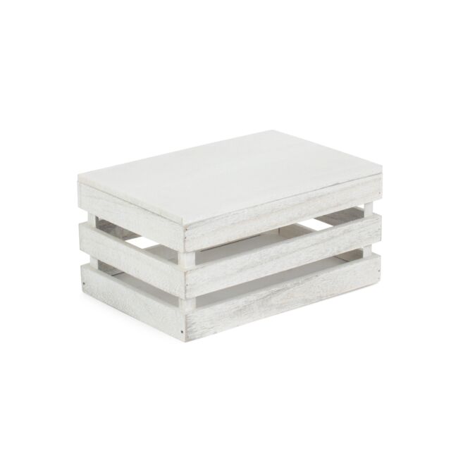 Red Hamper Vintage Slatted Lidded Wooden Box in Grey - Size: Small - image 1