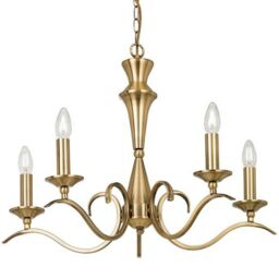 Loops Hanging Flush Ceiling Pendant 5 Light ANTIQUE BRASS Chandelier Lamp Bulb Holder in Metallics