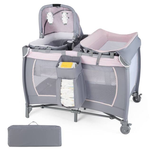 CASART Foldable Nursery Center Bassinet Baby Playard w/Diaper Changing Table - Size: Crib - image 1