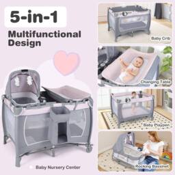 CASART Foldable Nursery Center Bassinet Baby Playard w/Diaper Changing Table - Size: Crib - thumbnail 5