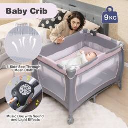 CASART Foldable Nursery Center Bassinet Baby Playard w/Diaper Changing Table - Size: Crib - thumbnail 9