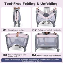 CASART Foldable Nursery Center Bassinet Baby Playard w/Diaper Changing Table - Size: Crib - thumbnail 6