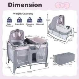 CASART Foldable Nursery Center Bassinet Baby Playard w/Diaper Changing Table - Size: Crib - thumbnail 2