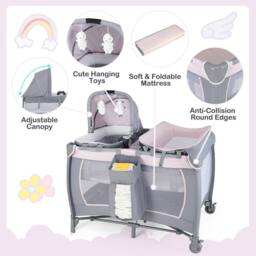 CASART Foldable Nursery Center Bassinet Baby Playard w/Diaper Changing Table - Size: Crib - thumbnail 4