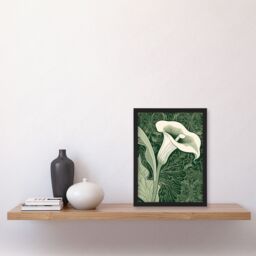 Artery8 Framed Wall Art Print Single White Cala Lily Flower Art Nouveau Floral in Green - Size: A4 - thumbnail 4