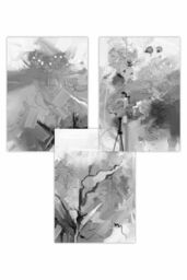 ARTZE Set of 3 Abstract Black & Grey Mixed Media Fractal Art Posters in Dark Grey - Size: W42 cm x H59 cm - thumbnail 1