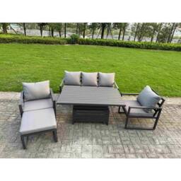 Fimous Aluminum 5-Piece 6-Seater Sofa Set with Lifting Table & Big Stool in Dark Grey - thumbnail 1