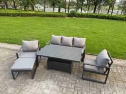 Fimous Aluminum 5-Piece 6-Seater Sofa Set with Lifting Table & Big Stool in Dark Grey - thumbnail 2