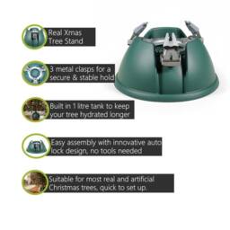 Pegdev Christmas Tree Stand with 3 Metal Clasps & 1 Litre Water Tank in Green - thumbnail 2