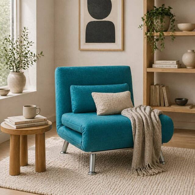 Wyld Haus Rekele Linen Feel Dark Blue Single Sleeper Chair in Teal - image 1