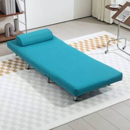 Wyld Haus Rekele Linen Feel Dark Blue Single Sleeper Chair in Teal - thumbnail 8