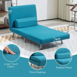 Wyld Haus Rekele Linen Feel Dark Blue Single Sleeper Chair in Teal - thumbnail 6