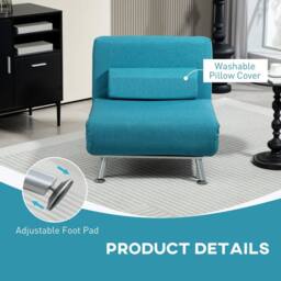 Wyld Haus Rekele Linen Feel Dark Blue Single Sleeper Chair in Teal - thumbnail 7