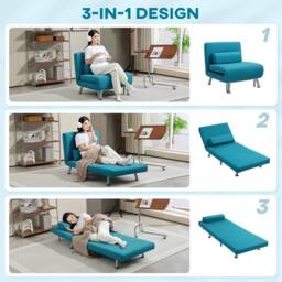 Wyld Haus Rekele Linen Feel Dark Blue Single Sleeper Chair in Teal - thumbnail 4