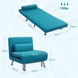 Wyld Haus Rekele Linen Feel Dark Blue Single Sleeper Chair in Teal - thumbnail 3