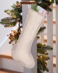 Dibor Set of 4 Grey Piped Chambray Xmas Gift Decoration Christmas Stocking - Size: 4 Pack