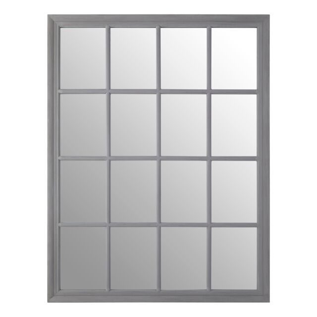 Orsina Grey Flat Wood Wall Mirror, 130x100cm Rectangle Mirror With 16 Panels & Hanging Hooks, Rustic Wall Décor - Size: 130x100 cm - image 1