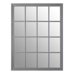 Orsina Grey Flat Wood Wall Mirror, 130x100cm Rectangle Mirror With 16 Panels & Hanging Hooks, Rustic Wall Décor - Size: 130x100 cm - thumbnail 1