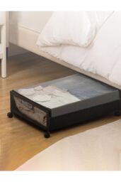 Living and Home 2 Pcs Under Bed Storage Containers Colothes Organiser Box with Wheels in Black - thumbnail 1